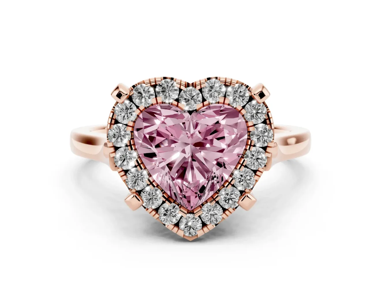 Heart-Shaped Claw Corner Halo Engagement Ring Setting for a Fancy Pink Lab-Grown Diamond | Slim Plain Band | Rose Gold