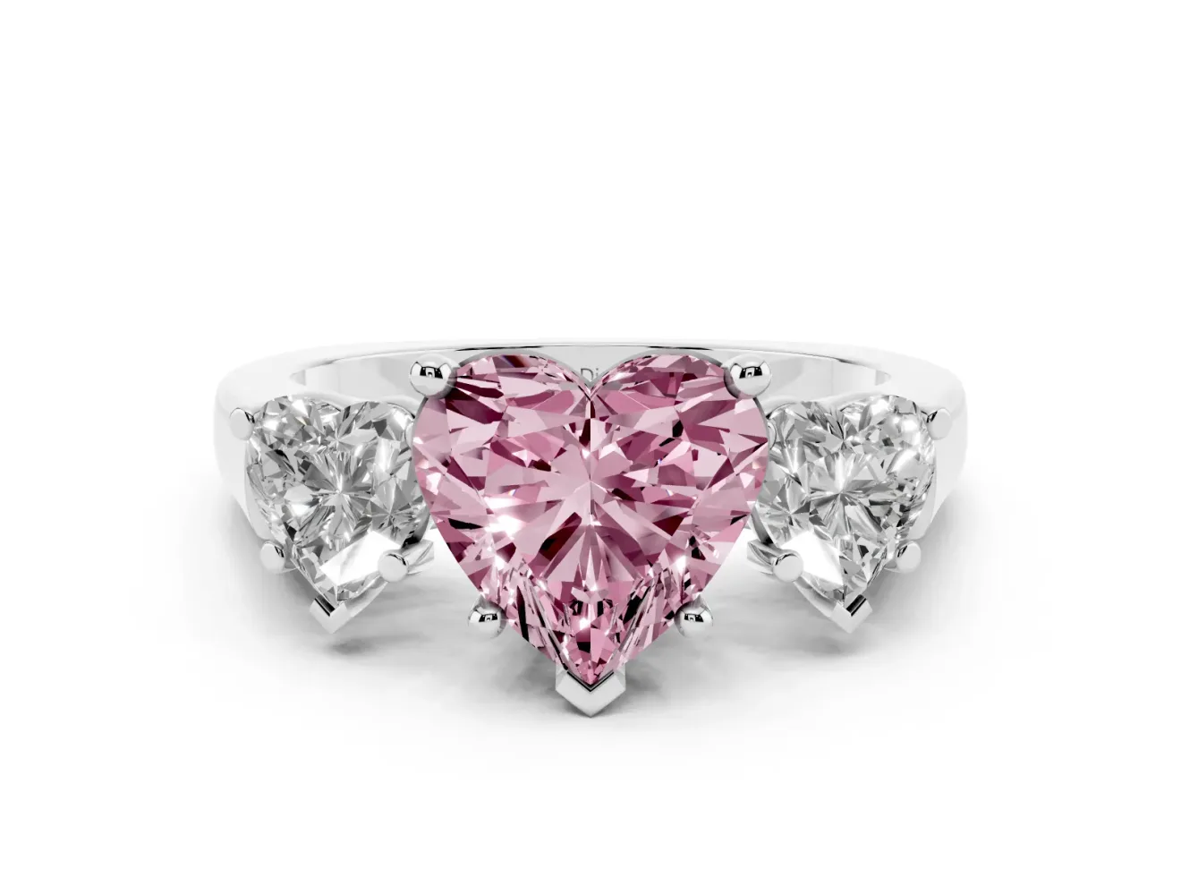 Heart-Shaped Three Stone Engagement Ring Setting for a Fancy Pink Lab-Grown Diamond | Plain Squared Band | White Gold