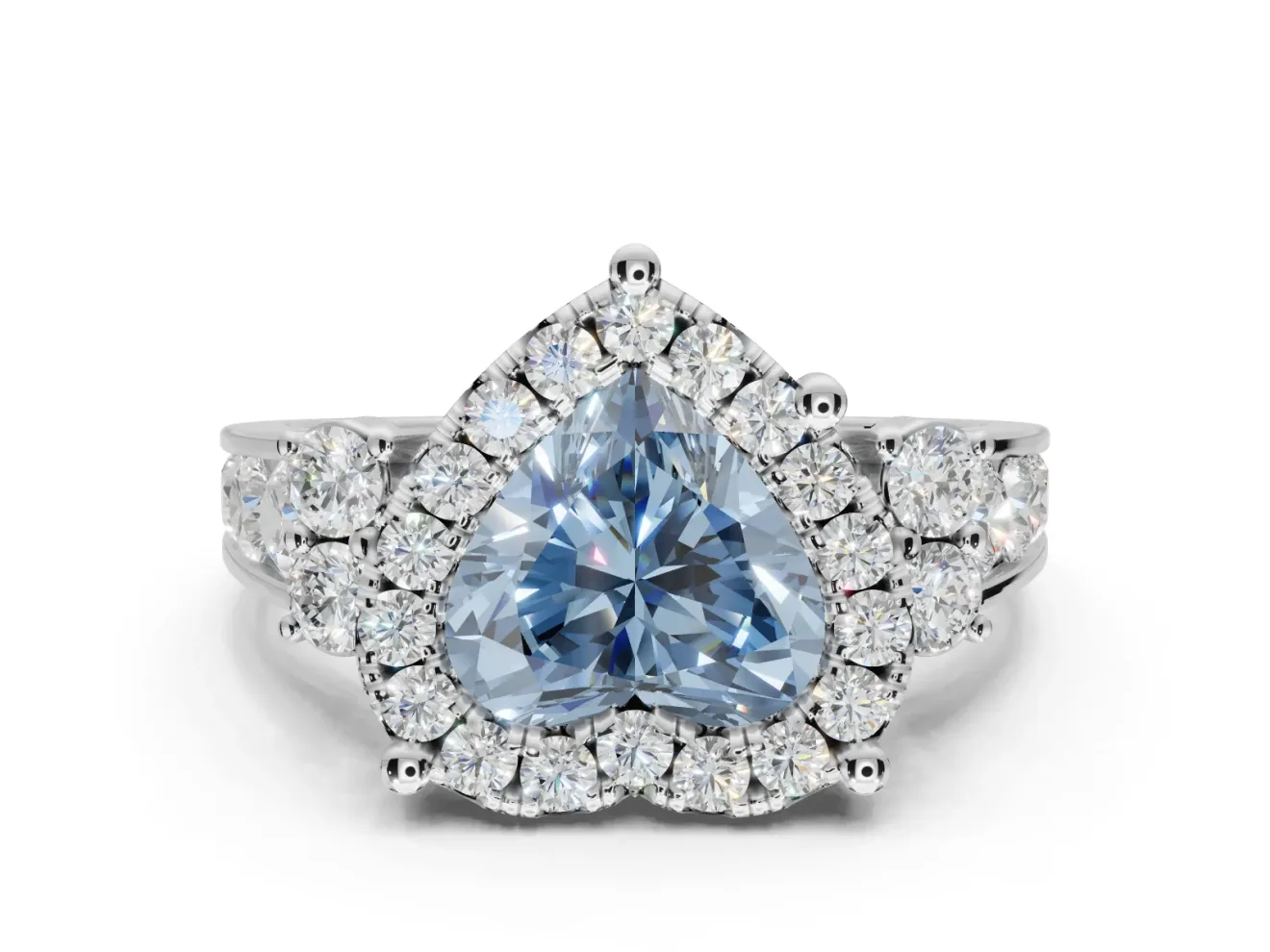 Heart-Shaped Halo Engagement Ring Setting for a Fancy Blue Lab-Grown Diamond | Graduated Channel Band | White Gold