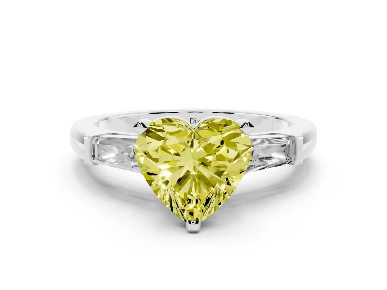 Heart-Shaped Baguette Engagement Ring Setting for a Fancy Yellow Lab-Grown Diamond | Sterling Silver - Design NV-24496