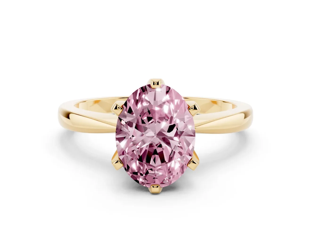 Oval Tapered Solitaire Engagement Ring Setting for a Fancy Pink Lab-Grown Diamond | Claw Prong Head | Yellow Gold