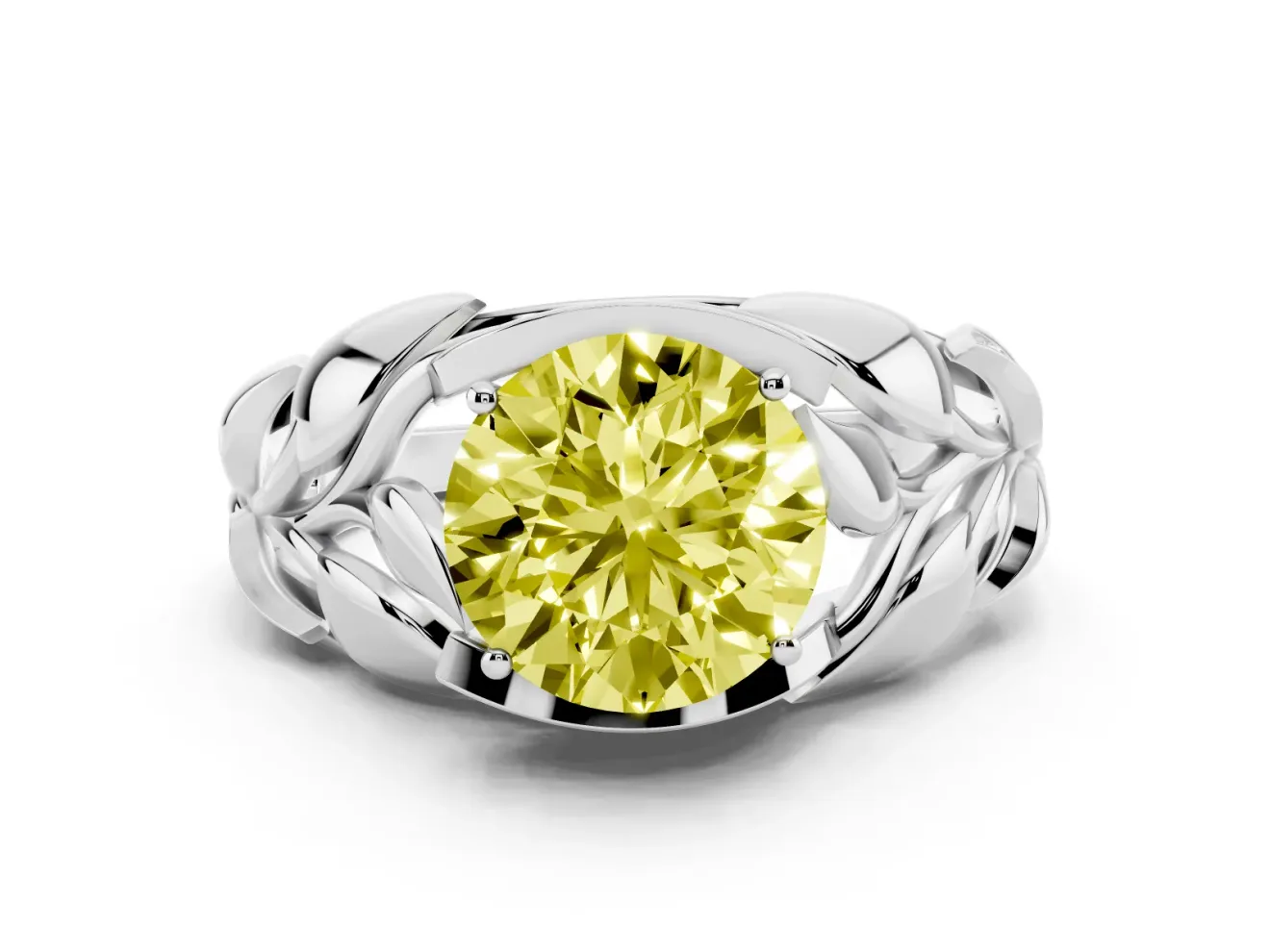 Round Leaf Bypass Engagement Ring Setting for a Fancy Yellow Lab-Grown Diamond | Platinum