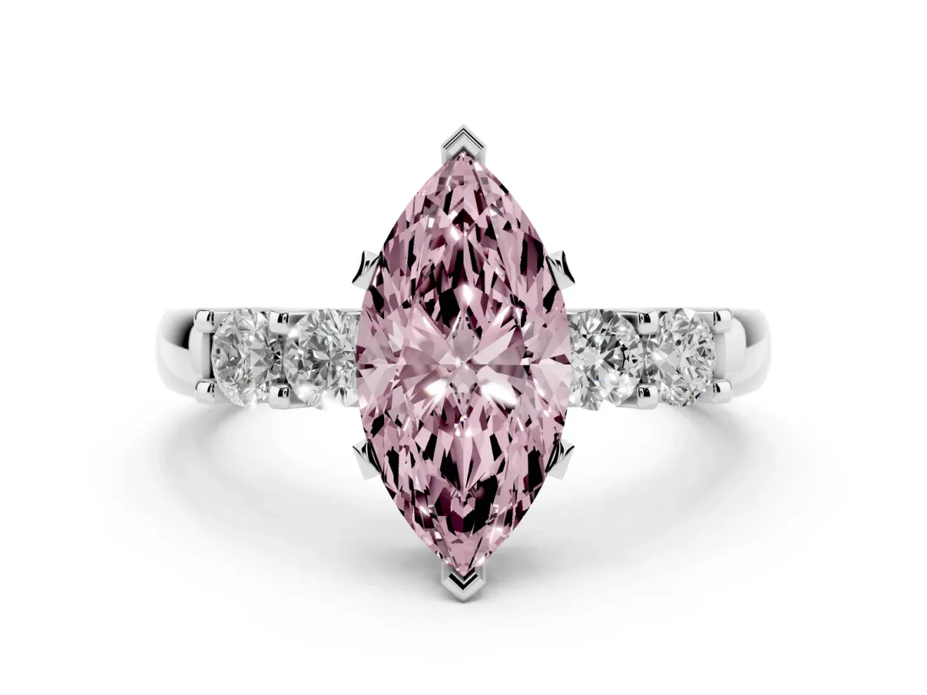 Fancy Pink Marquise Cut Diamond Five-Stone Prong Set Engagement Ring Set in White gold with Channel Band