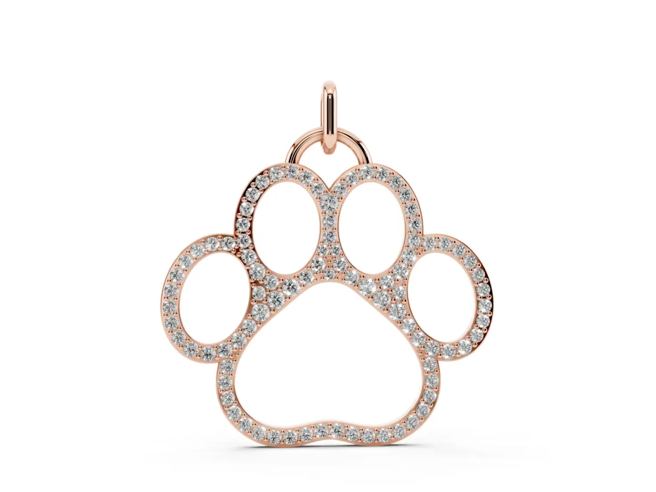 Round Lab-Grown Diamond Pavé Paw Print Pendant Necklace | Open Outline | Rose Gold