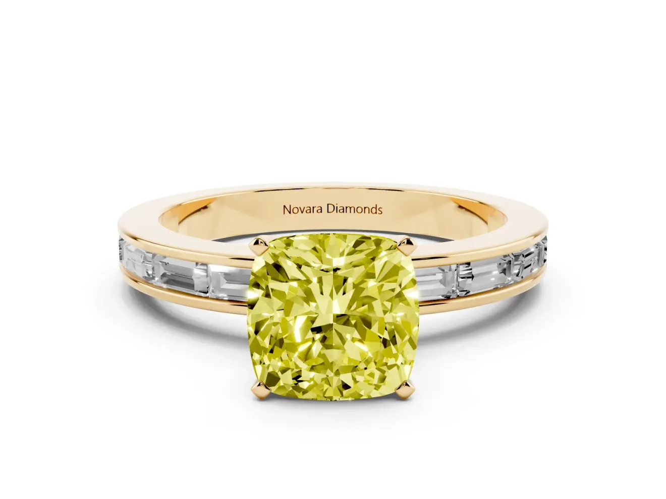 Cushion Cut Channel Set Engagement Ring Setting for a Fancy Yellow Lab-Grown Diamond | Yellow Gold