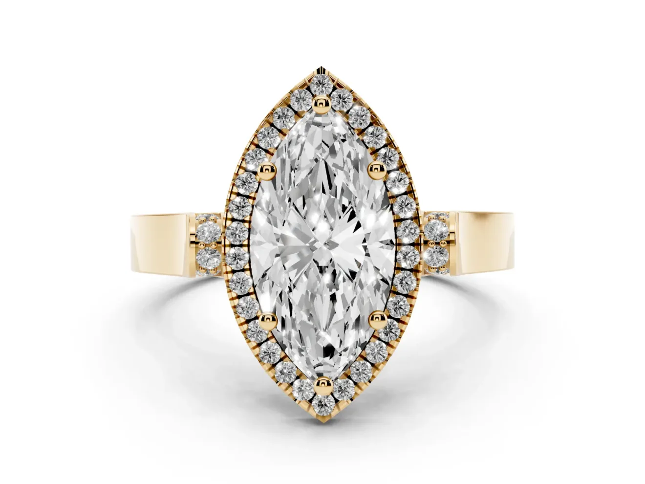 Marquise Halo Engagement Ring Setting | Pavé Panel Shoulders | Yellow Gold