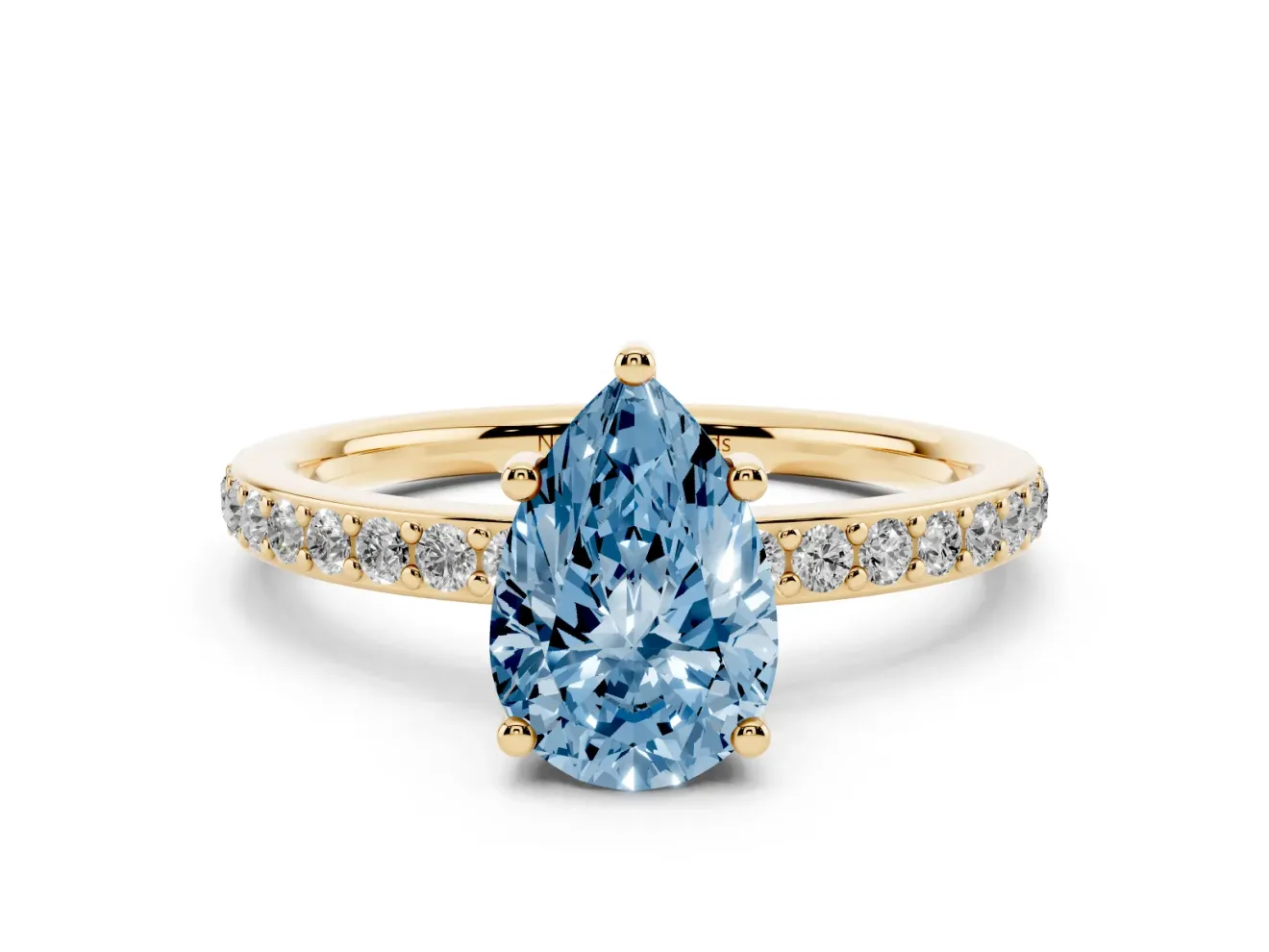 Pear-Shaped Hidden Halo Engagement Ring Setting for a Fancy Blue Lab-Grown Diamond | Yellow Gold