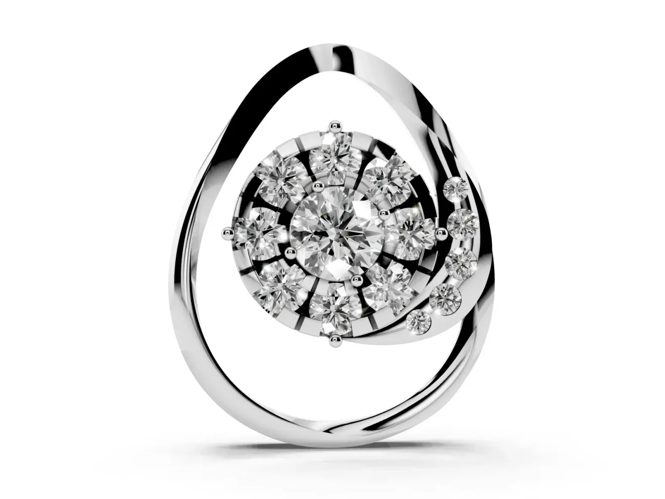 Round Lab-Grown Diamond Cluster Teardrop Pendant Necklace | Accent Arc | Sterling Silver