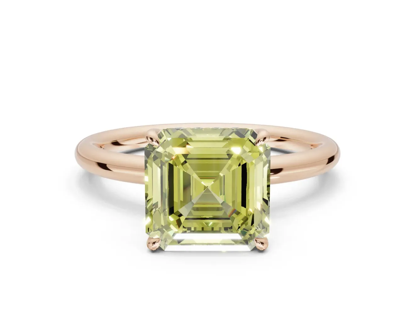 Asscher Cut Hidden Halo Ring Setting for a Fancy Yellow Lab-Grown Diamond | Rose Gold