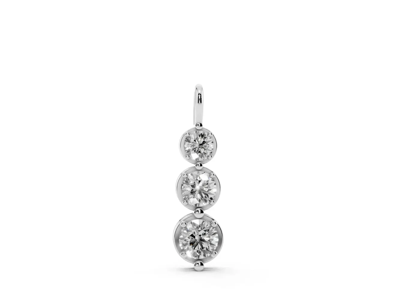 Round Lab-Grown Diamond Three-Stone Drop Pendant Necklace | Linked Cup Settings | Sterling Silver