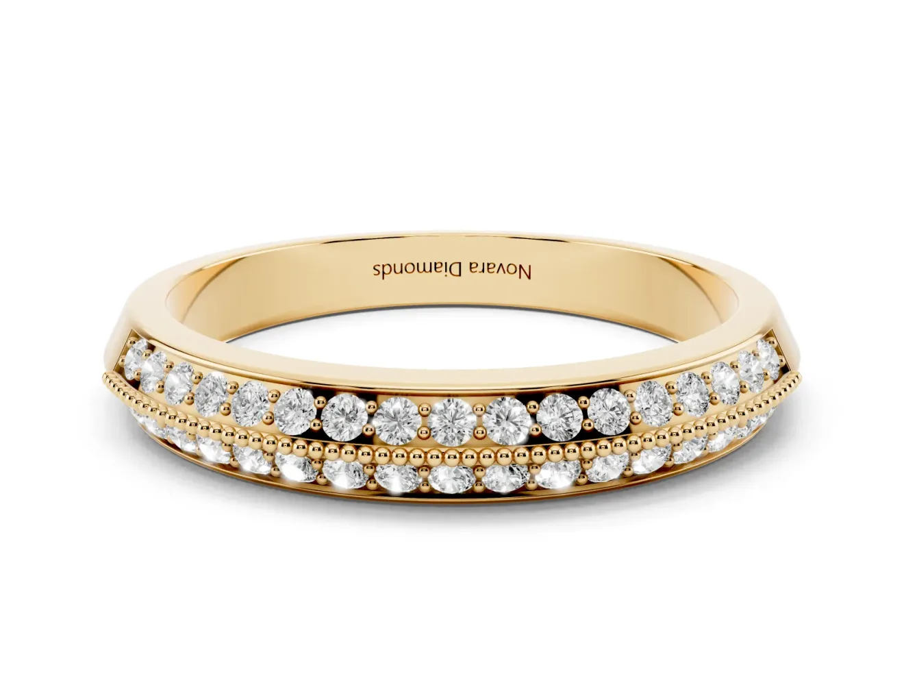 Round Diamond Pavé Eternity Band Set in Yellow gold with Milgrain Edging