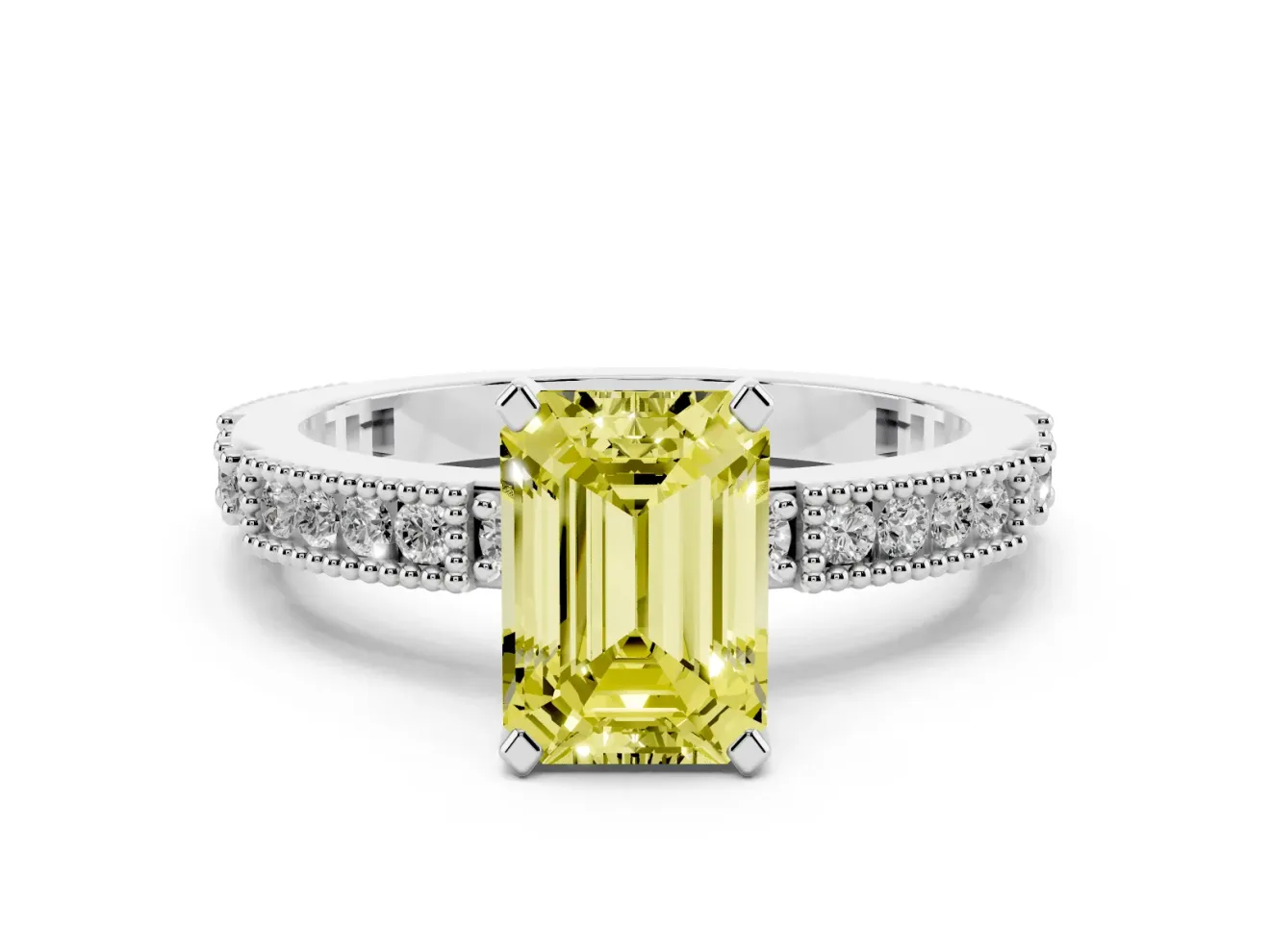 Emerald Cut Vintage Engagement Ring Setting for a Fancy Yellow Lab-Grown Diamond | Sterling Silver