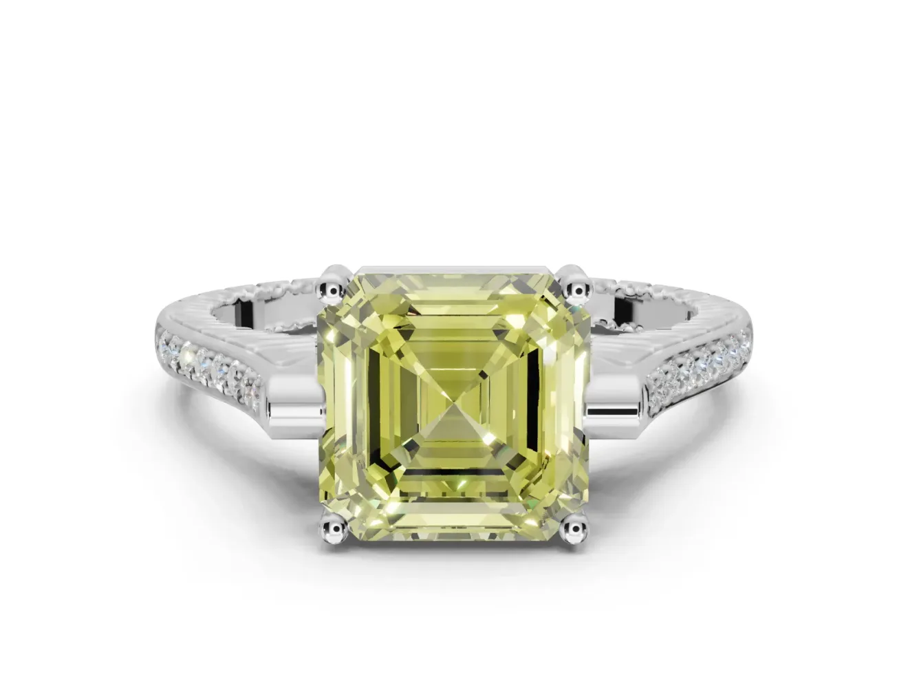 Asscher Cut Engagement Ring Setting for a Fancy Yellow Lab-Grown Diamond | Sterling Silver - Design NV-24586