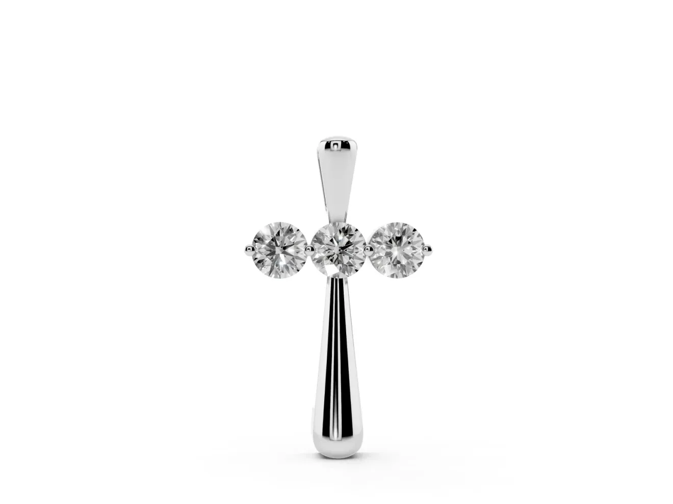 Round Lab-Grown Diamond Three-Stone Cross Pendant Necklace | Stone Crossbar | Sterling Silver