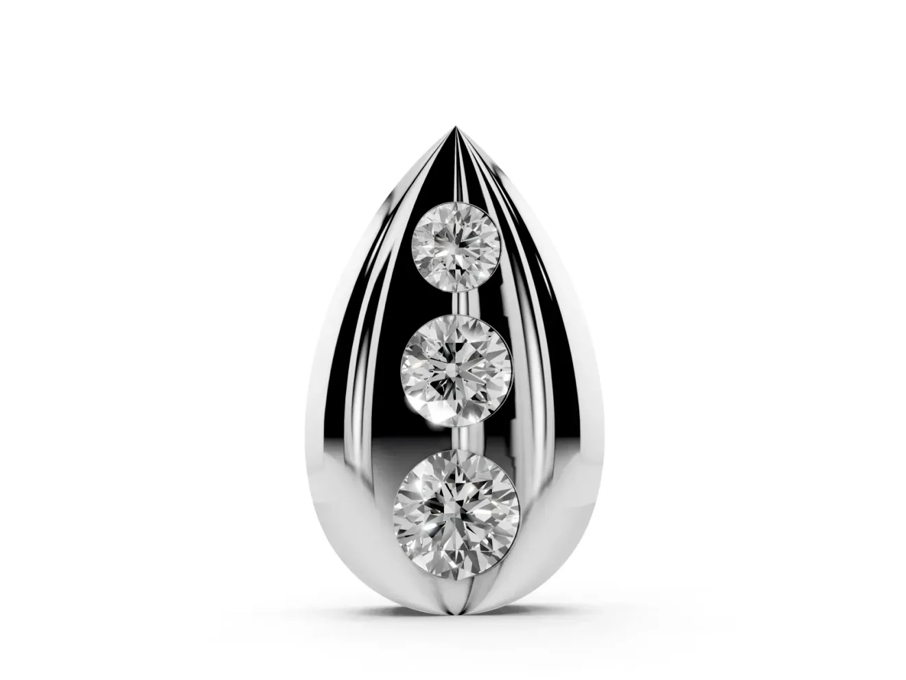 Round Lab-Grown Diamond Graduated Bezel Teardrop Pendant Necklace | Fluted Sides | Sterling Silver