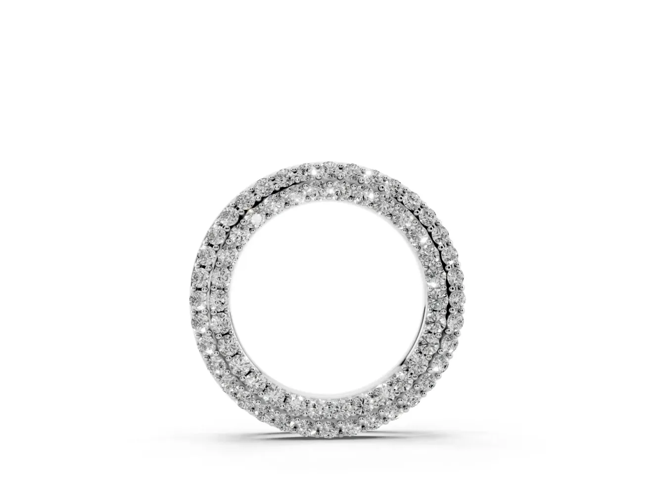 Round Lab-Grown Diamond Double Row Pavé Circle Pendant Necklace | Polished Rim | Sterling Silver