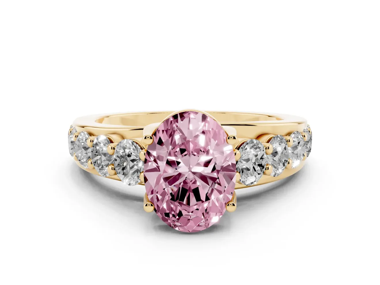 Oval Graduated Engagement Ring Setting for a Fancy Pink Lab-Grown Diamond | Yellow Gold