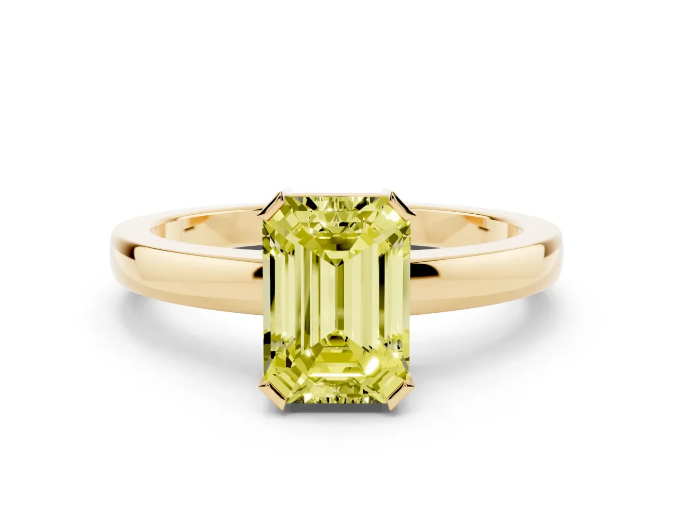 Emerald Cut Solitaire Engagement Ring Setting for a Fancy Yellow Lab-Grown Diamond | Flat Tab Prongs | Yellow Gold