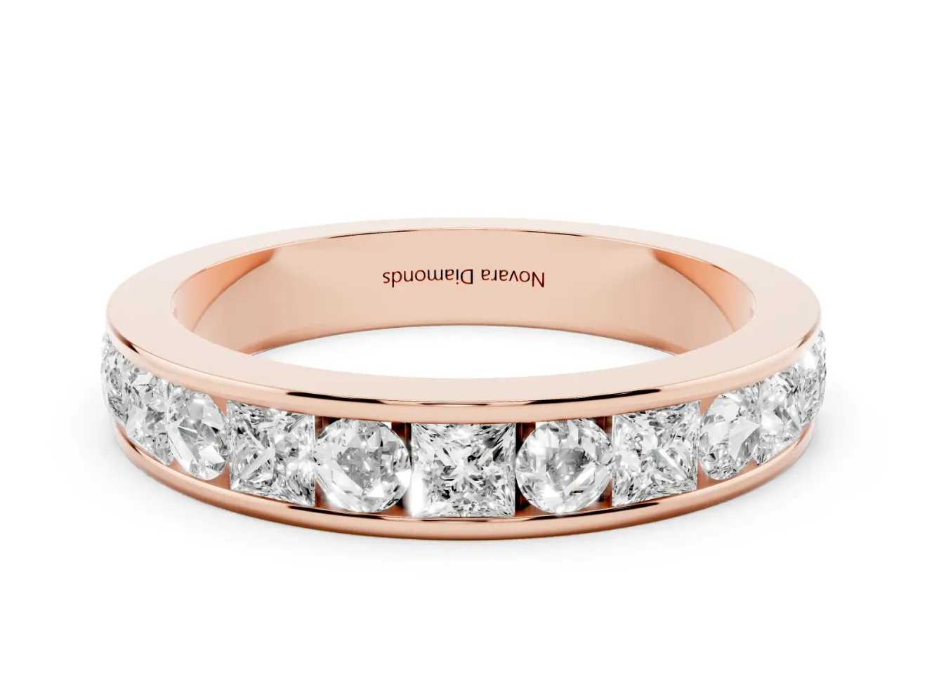 Princess Cut and Round Lab-Grown Diamond Channel Set Promise Ring | Alternating Row | Rose Gold