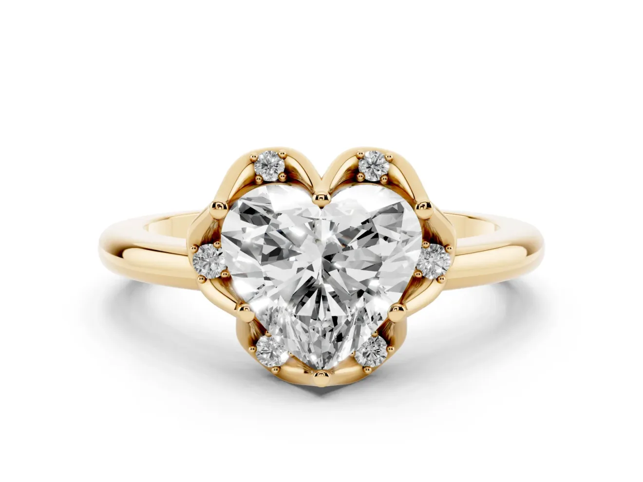 Heart-Shaped Scalloped Petal Halo Engagement Ring Setting | Plain Band | Yellow Gold