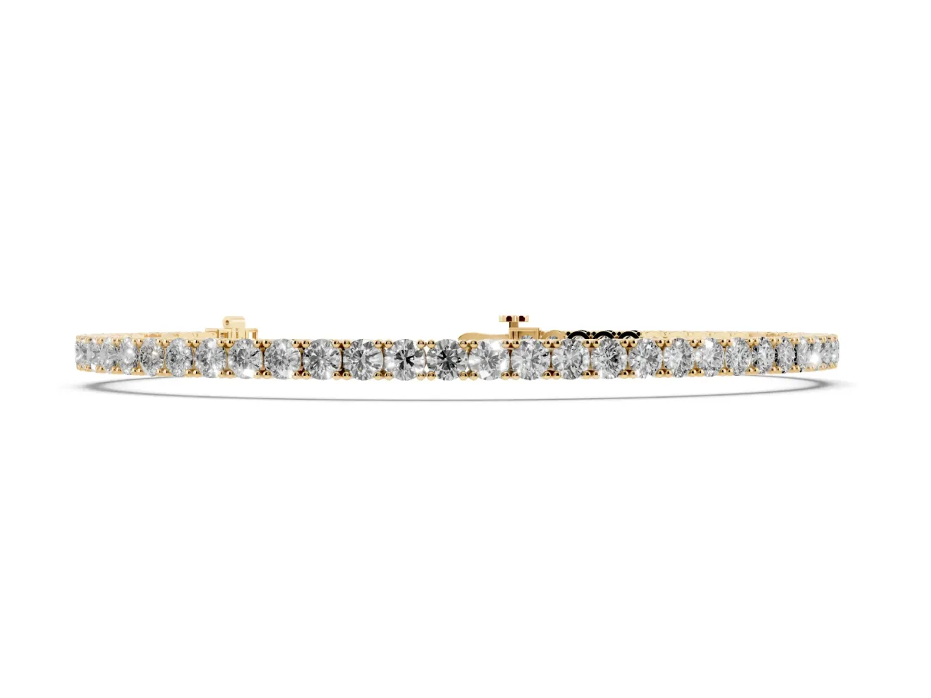 Round Lab-Grown Diamond Slim Tennis Bracelet | Box Clasp with Safety Latch | Yellow Gold