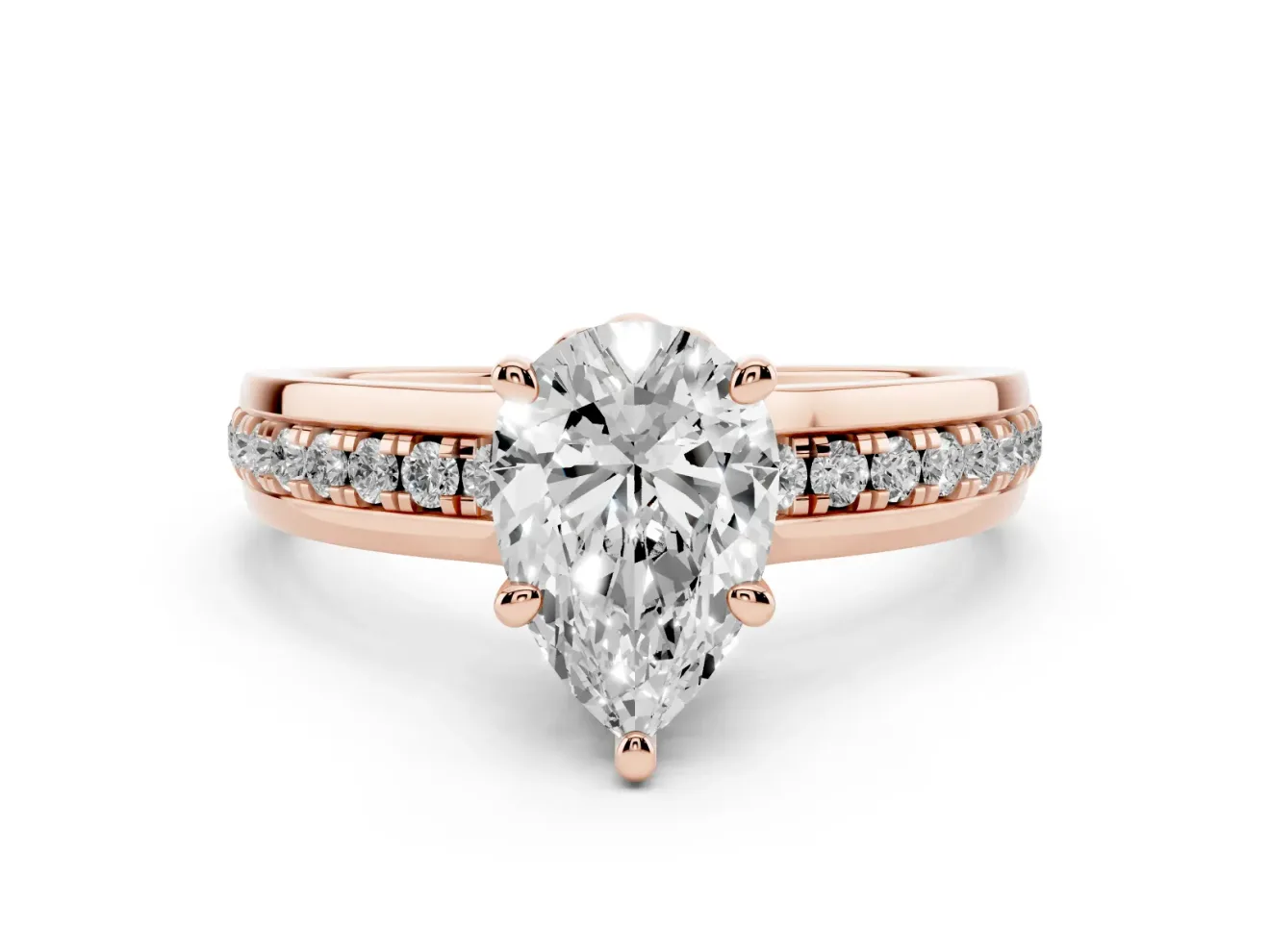 Pear-Shaped Channel Set Solitaire Engagement Ring Setting | Rope Collar Head | Rose Gold