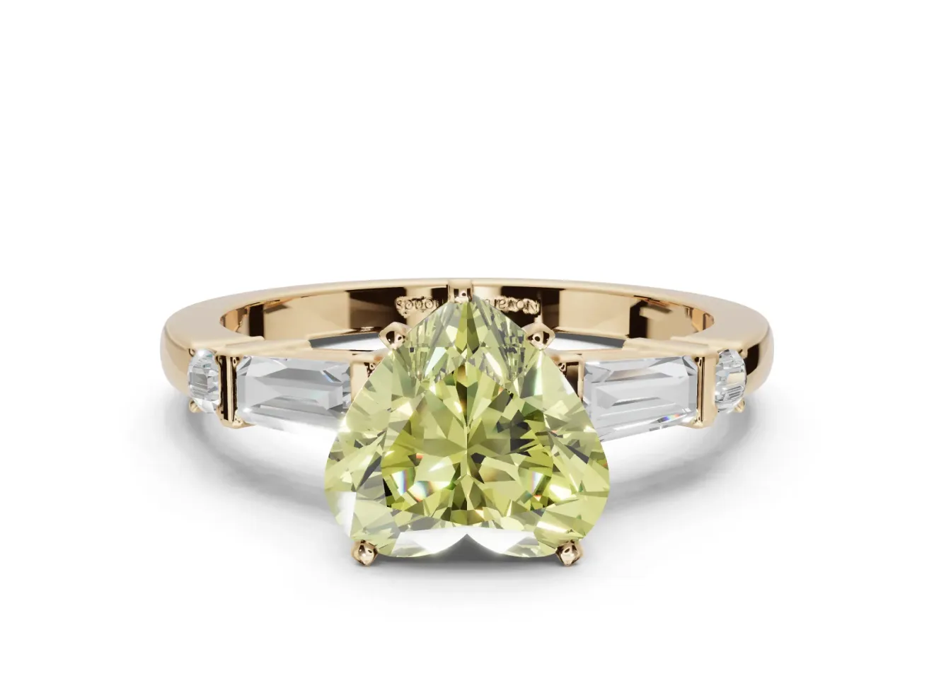 Heart-Shaped Tapered Baguette Engagement Ring Setting for a Fancy Yellow Lab-Grown Diamond | Bar Set Sides | Yellow Gold
