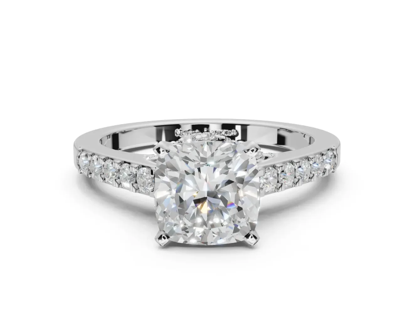 Cushion Cut Pavé Solitaire Engagement Ring Setting | Crossover Gallery | Sterling Silver