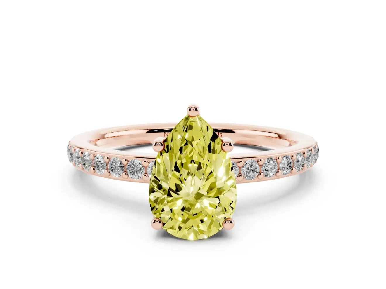 Pear-Shaped Hidden Halo Engagement Ring Setting for a Fancy Yellow Lab-Grown Diamond | Rose Gold