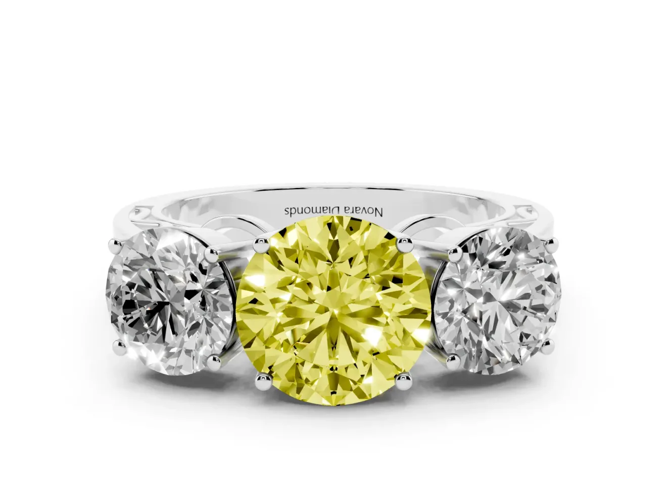Round Engagement Ring Setting for a Fancy Yellow Lab-Grown Diamond | Three Stone | Sterling Silver