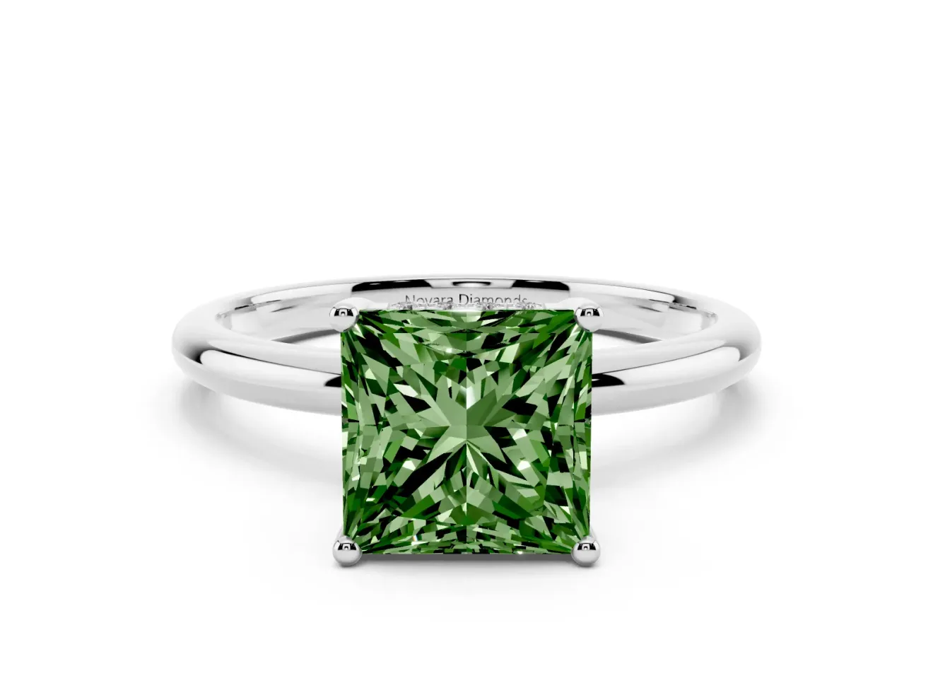 Princess Cut Hidden Halo Engagement Ring Setting for a Fancy Green Lab-Grown Diamond | Plain Band | White Gold