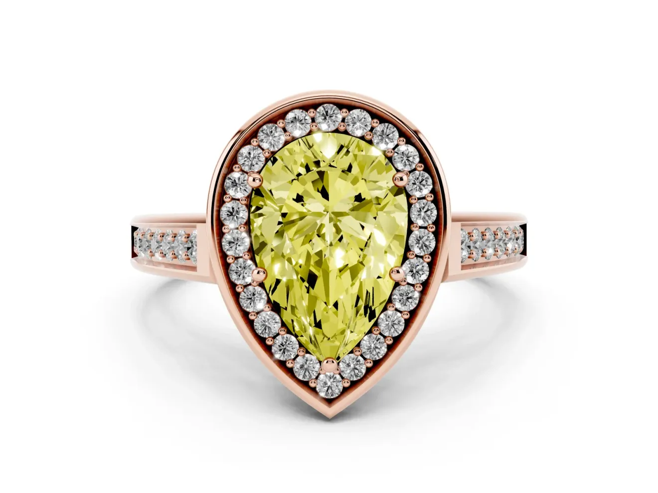 Pear-Shaped Rimmed Halo Engagement Ring Setting for a Fancy Yellow Lab-Grown Diamond | Rose Gold