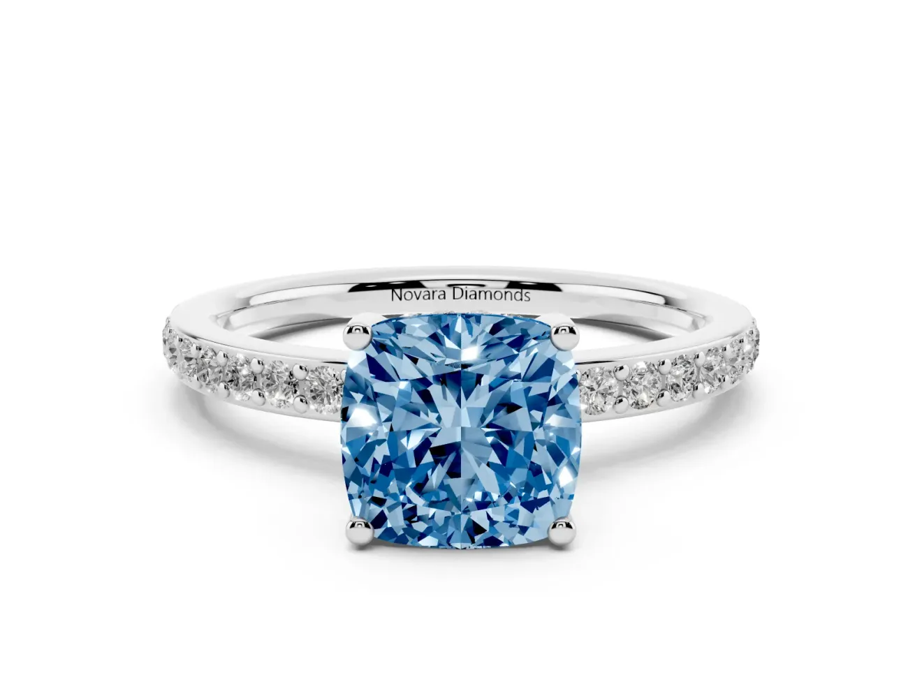 Cushion Cut Hidden Halo Engagement Ring Setting for a Fancy Blue Lab-Grown Diamond | Platinum