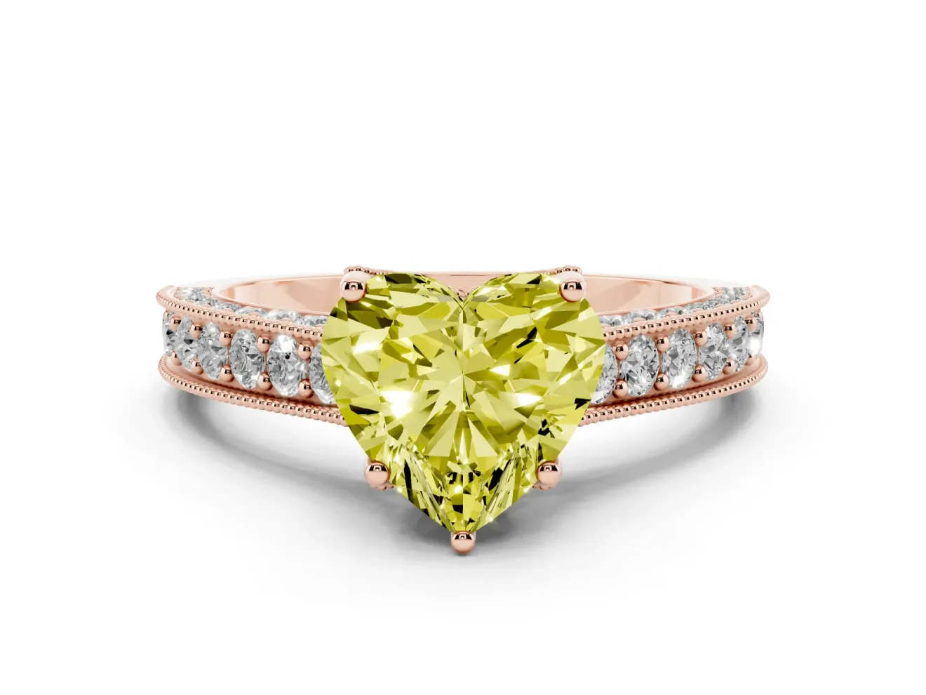 Heart-Shaped Hidden Halo Engagement Ring Setting for a Fancy Yellow Lab-Grown Diamond | Milgrain Pave | Rose Gold