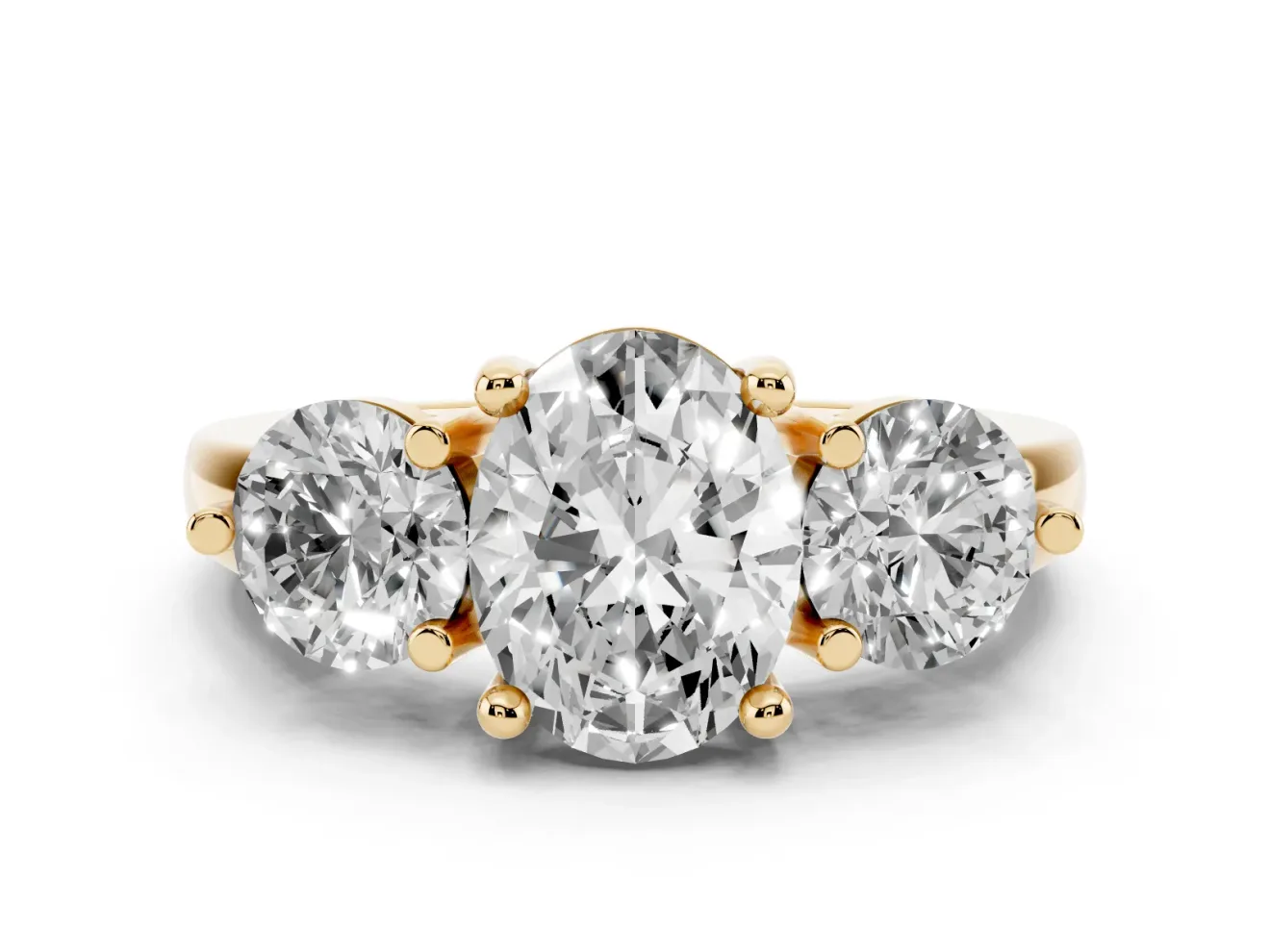 Oval Three Stone Engagement Ring Setting | Open Prong Baskets | Yellow Gold