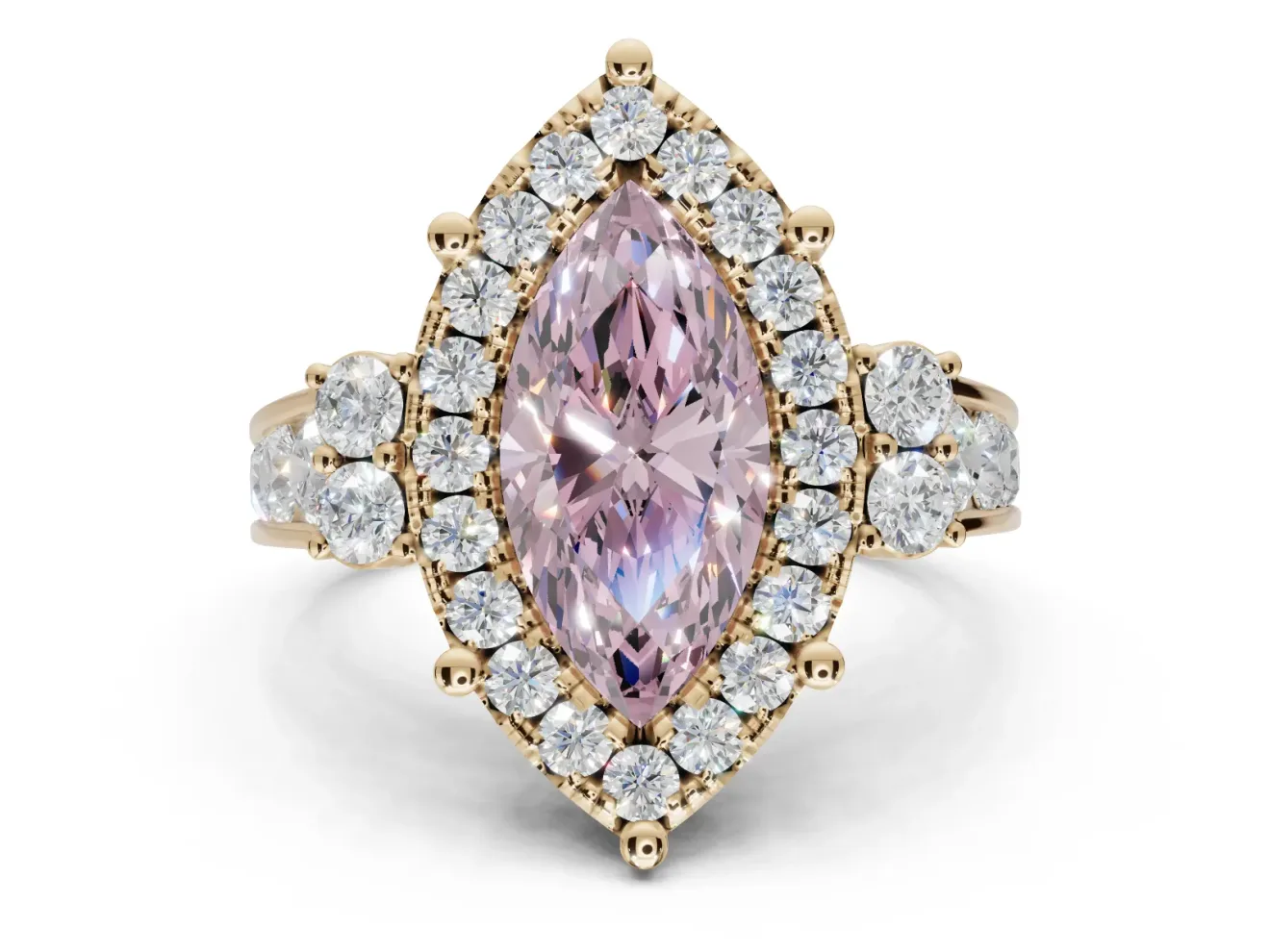 Marquise Halo Engagement Ring Setting for a Fancy Pink Lab-Grown Diamond | Graduated Channel Band | Yellow Gold