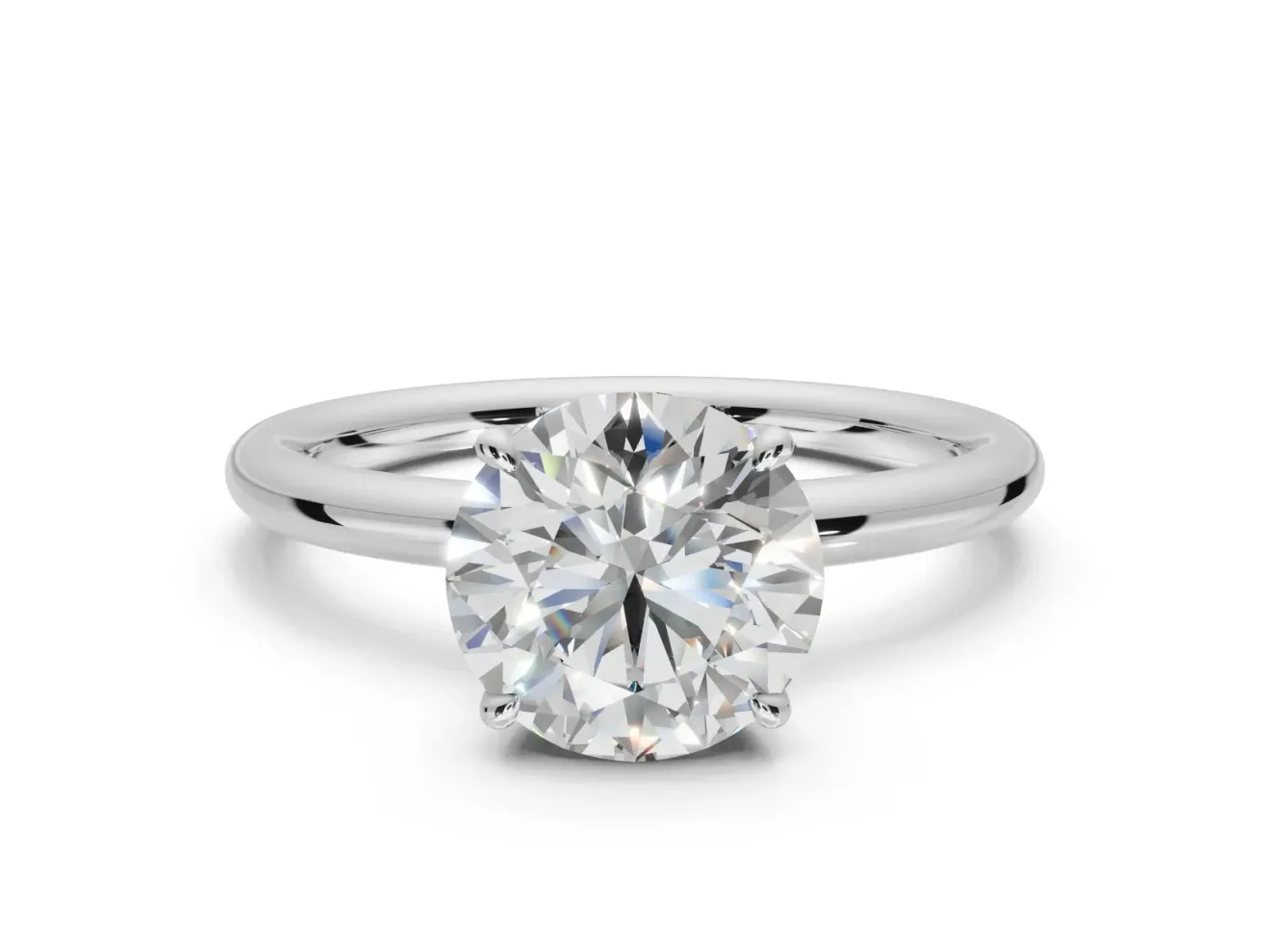 Round Hidden Halo Engagement Ring Setting | Thin Plain Band | Platinum