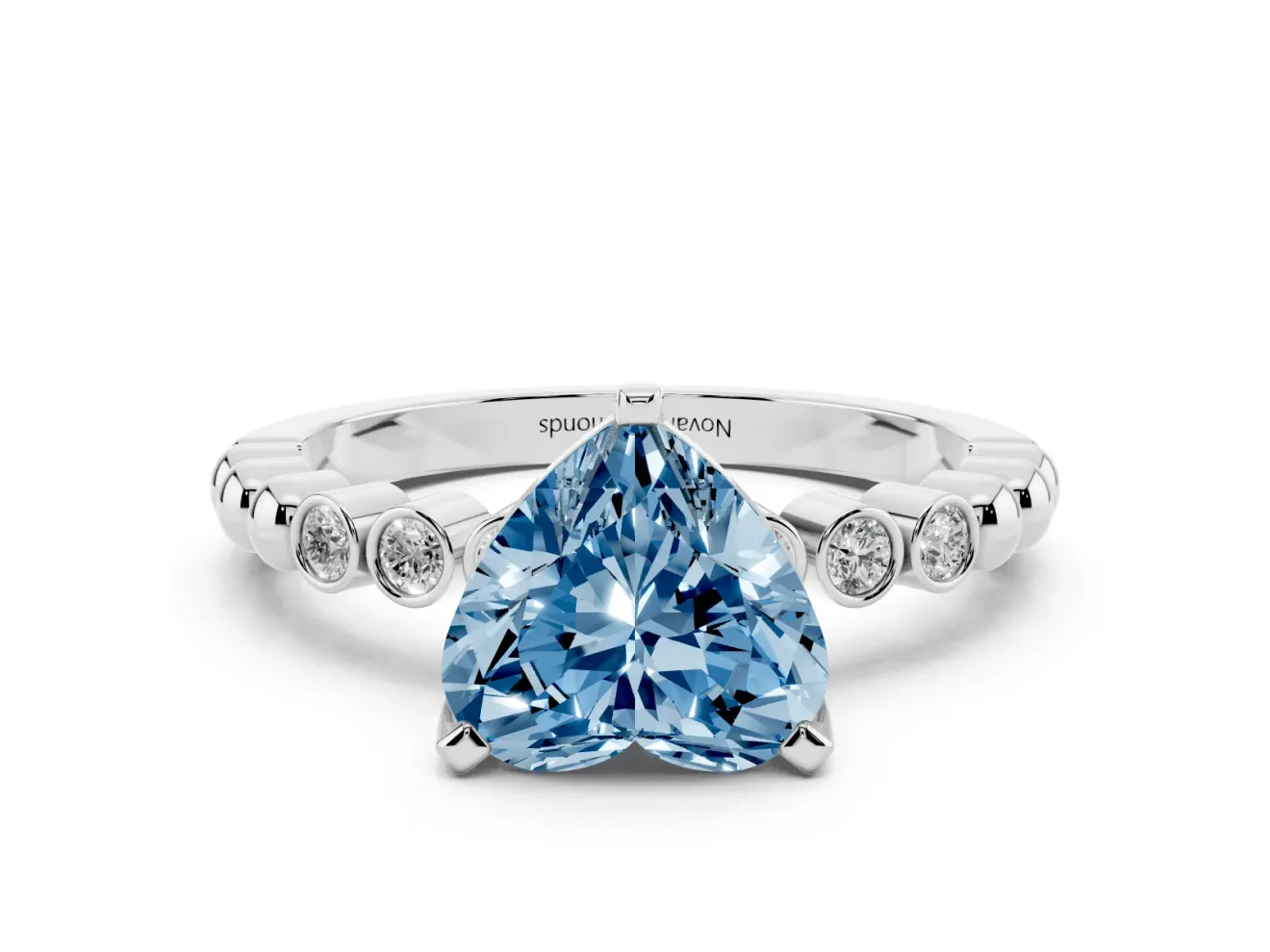 Heart-Shaped Beaded Engagement Ring Setting for a Fancy Blue Lab-Grown Diamond | Sterling Silver