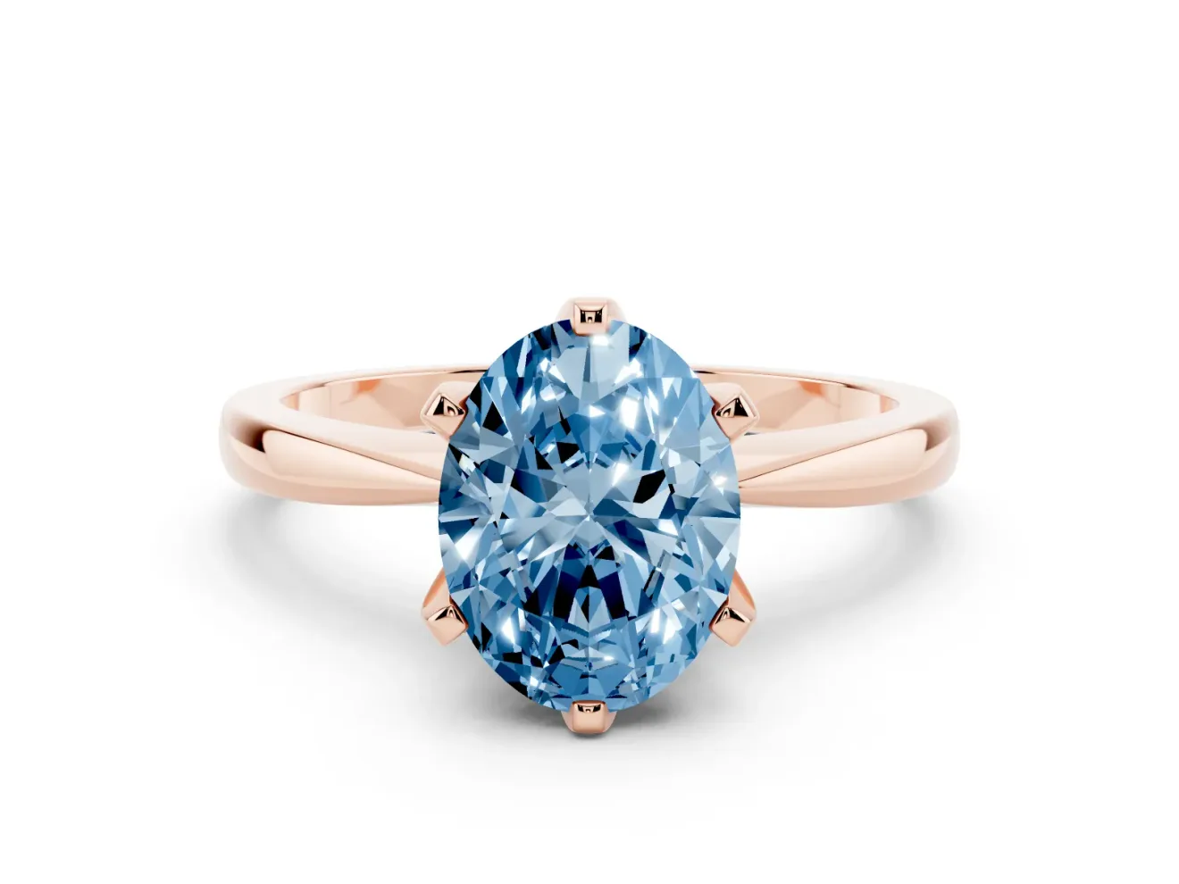 Oval Tapered Solitaire Engagement Ring Setting for a Fancy Blue Lab-Grown Diamond | Claw Prong Head | Rose Gold