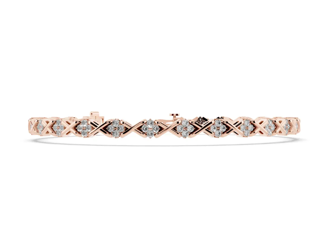 Round Lab-Grown Diamond Cluster Tennis Bracelet | Crossed X Links | Rose Gold