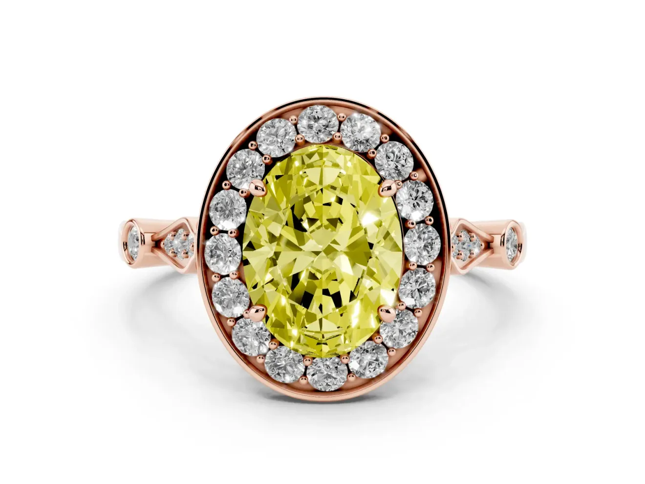 Oval Halo Engagement Ring Setting for a Fancy Yellow Lab-Grown Diamond | Bezel Stations | Rose Gold