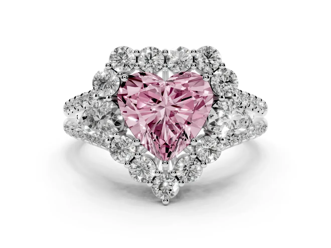 Heart-Shaped Halo Engagement Ring Setting for a Fancy Pink Lab-Grown Diamond | Sterling Silver - Design NV-24738
