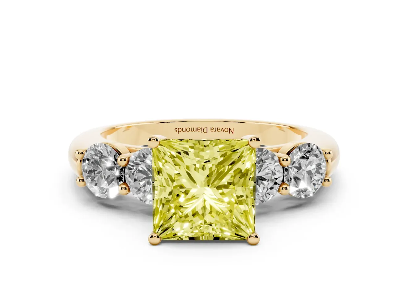 Princess Cut Five Stone Engagement Ring Setting for a Fancy Yellow Lab-Grown Diamond | Plain Band | Yellow Gold