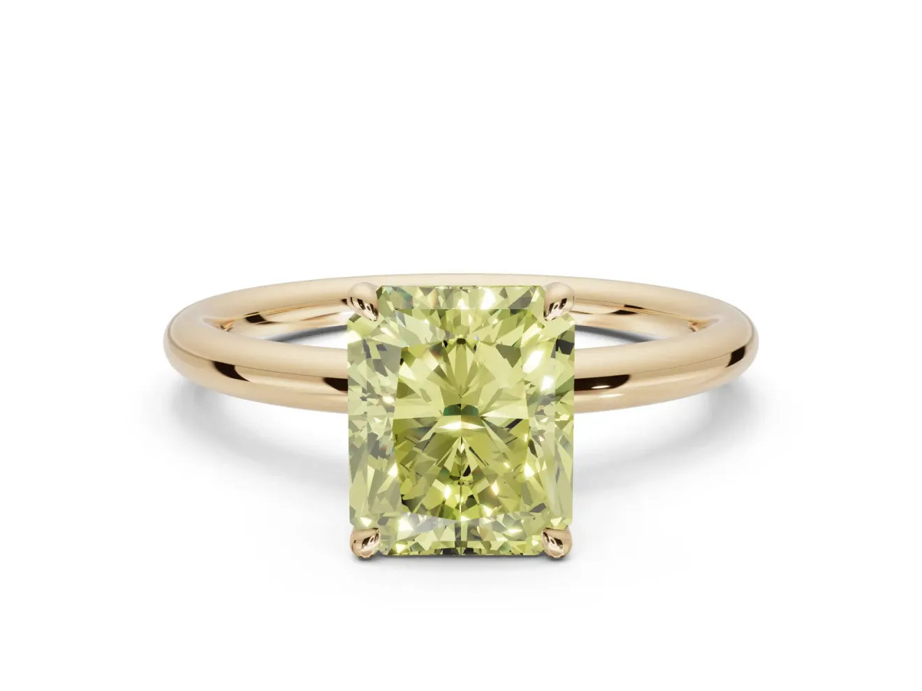 Radiant Cut Hidden Halo Ring Setting for a Fancy Yellow Lab-Grown Diamond | Yellow Gold