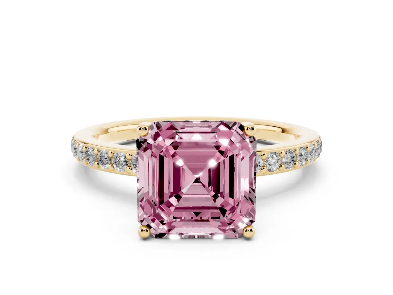 Asscher Cut Hidden Halo Engagement Ring Setting for a Fancy Pink Lab-Grown Diamond | Yellow Gold