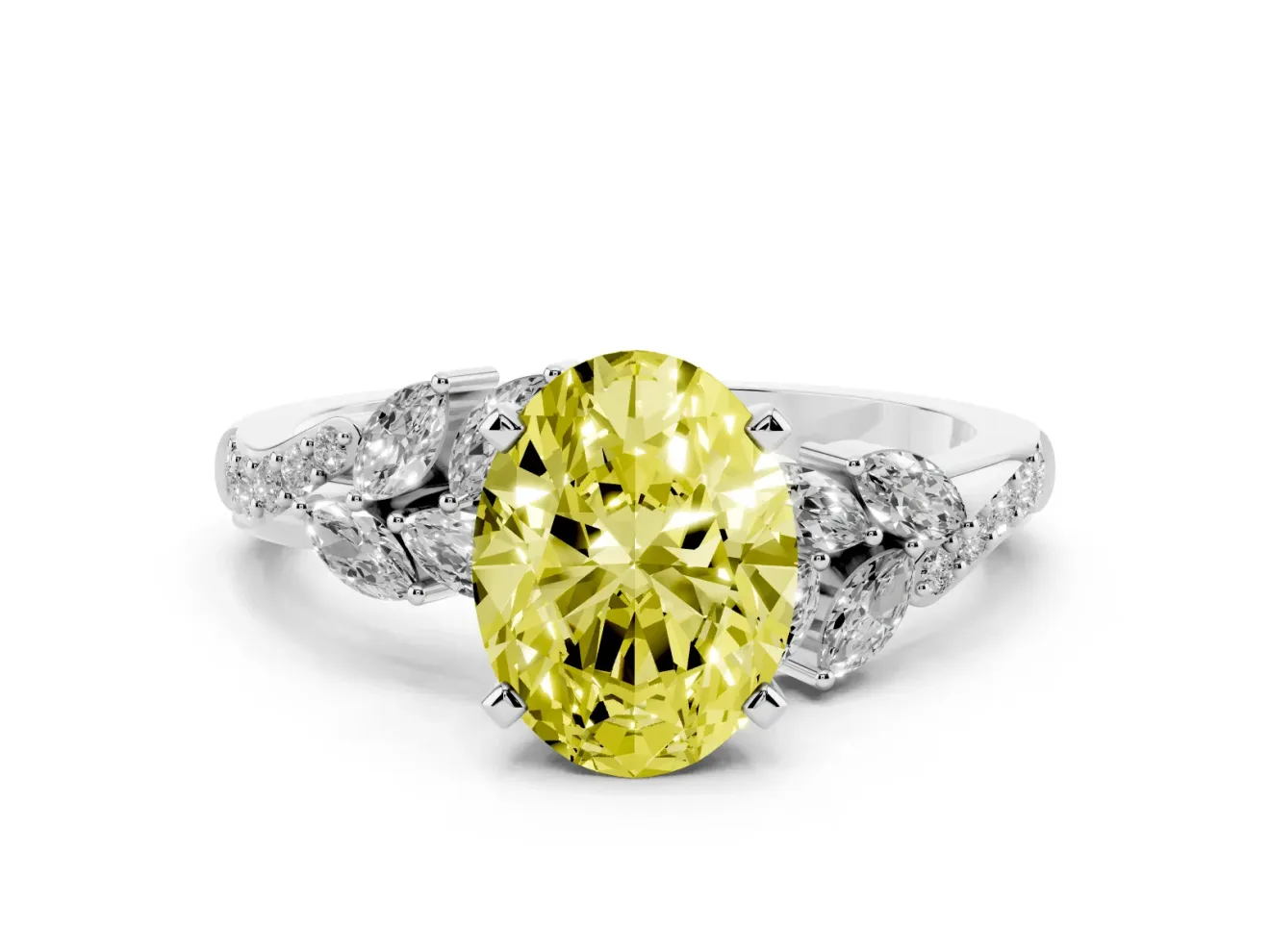 Oval Floral Engagement Ring Setting for a Fancy Yellow Lab-Grown Diamond | White Gold