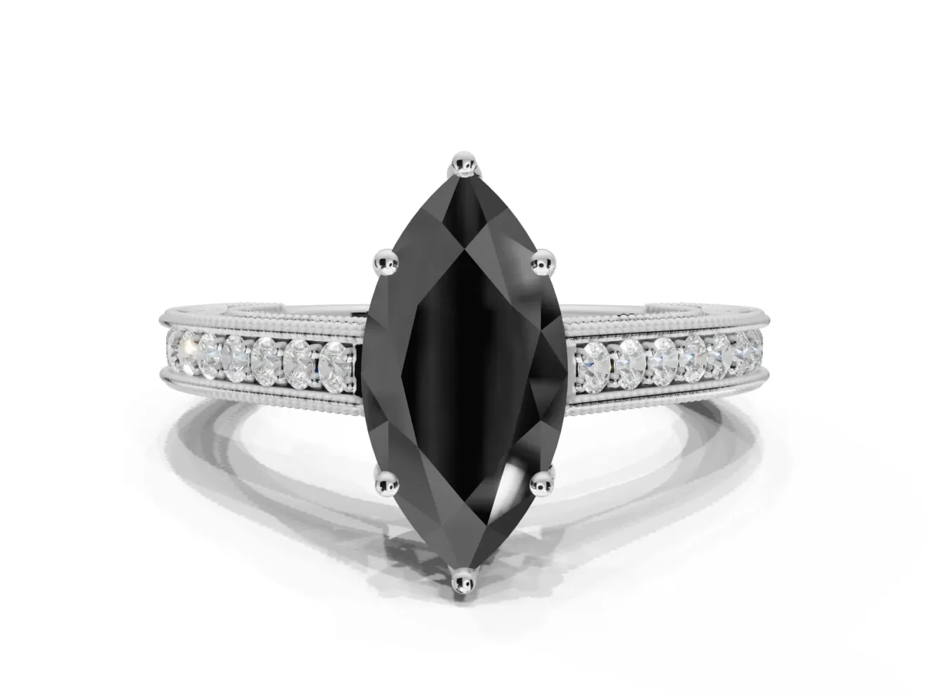 Marquise Vintage Pavé Engagement Ring Setting for a Black Center | Platinum