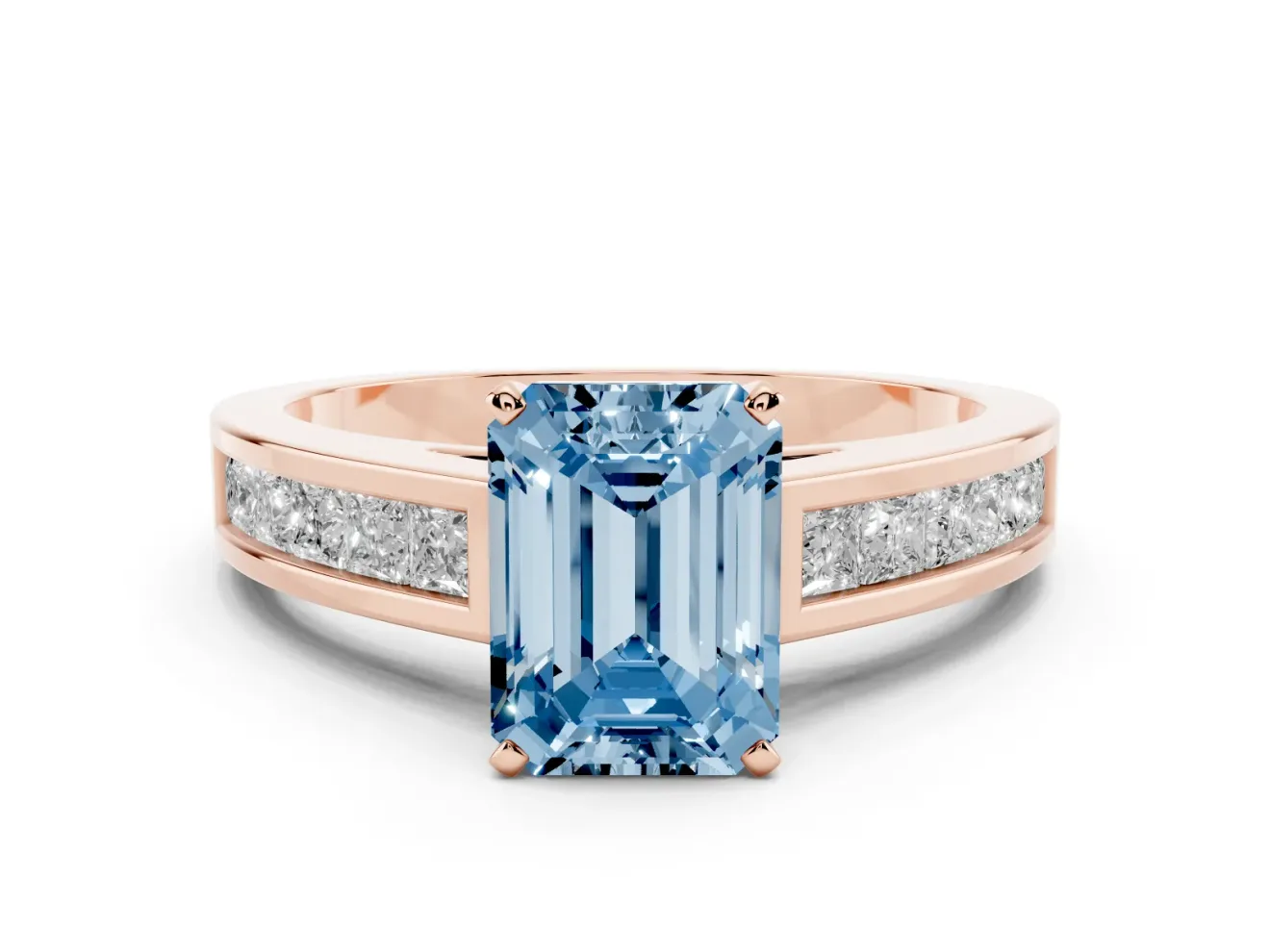 Emerald Cut Channel Engagement Ring Setting for a Fancy Blue Lab-Grown Diamond | Rose Gold