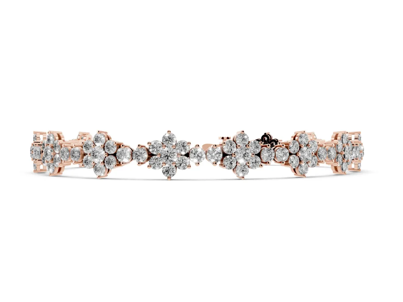 Round Lab-Grown Diamond Floral Cluster Tennis Bracelet | Flower Motif Links | Rose Gold