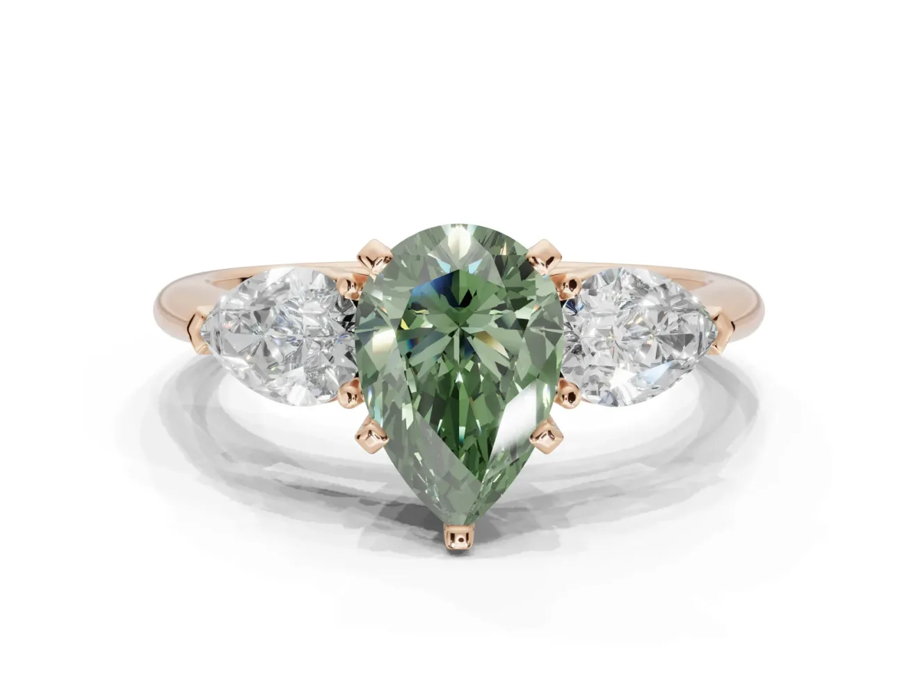 Pear-Shaped 3-Stone Engagement Ring Setting for a Fancy Green Lab-Grown Diamond | Rose Gold